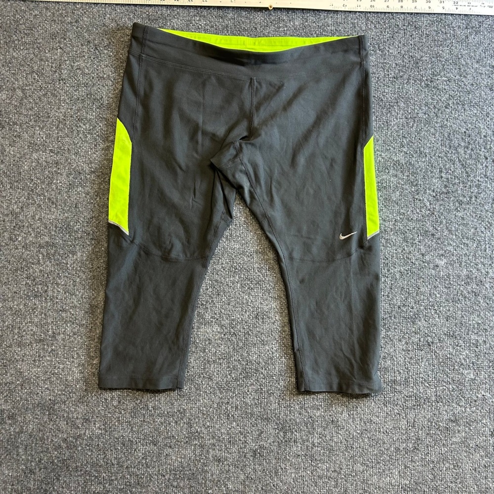 Nike Leggings Womens XL Grey Neon Lime Dri-Fit Cropped Athletic Running Tights